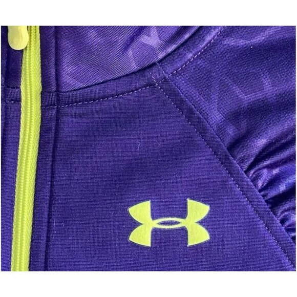 Under Armour Loose Girls Full Zip Jacket Purple Green Ruched XL Geometric Logo - Picture 3 of 12
